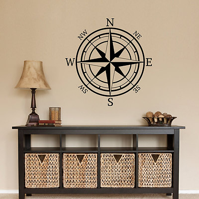#ad COMPASS ROSE Nautical Mural Vinyl Wall Art Decal Sticker Decor Lettering 15quot; $13.54