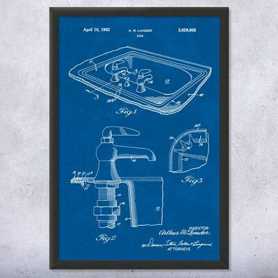 #ad Framed Bathroom Sink Wall Art Print Plumber Gift Industrial Art Foreman Gift $159.95