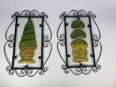 #ad Pair Of Glass Topiary Wall Art With Metal Scroll Frame $15.00