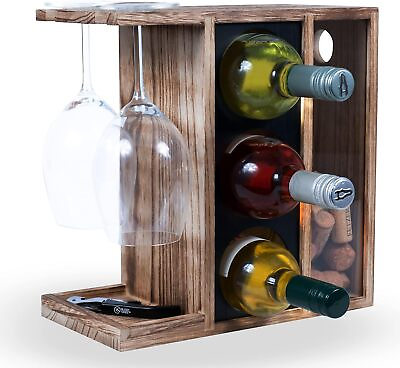 #ad Rustic State Rias Countertop Wood Wine Rack for 3 Bottles Small Burnt Brown $62.99