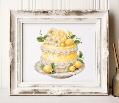#ad Lemon Cake Wall Art Print Lemon Dessert Wall Art Decor Kitchen Decor Wall Art $9.99