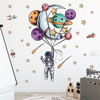 #ad WALL STICKERS ASTRONAUT DECAL PLANET SPACE VINYL MURAL ART HOME ROOM DECOR NEW $26.99