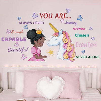 #ad Suplante Black Girl and Unicorn Butterfly Wall Decal Stickers Positive Saying A $37.77