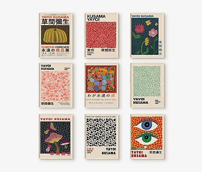#ad Yayoi Kusama Set of 9 Prints Gallery Wall Set Poster Digital Files for Print $15.00