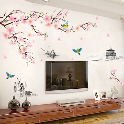 #ad Unique Large Peach Blossom Mural Living Room Background Wall Stickers Decoration $14.59