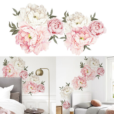 #ad PVC Pink Peony Flower Wall Stickers Kids Baby Nursery Decor Mural Decal Top $9.54