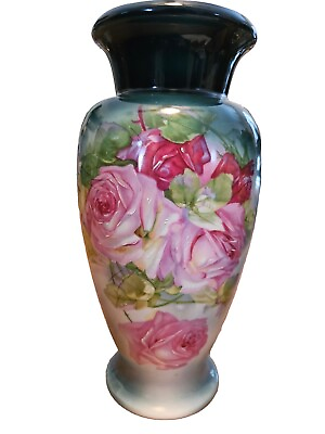 #ad Vintage CT Altwasser Carl Tielsch Blue Vases Roses Motif 10.25quot; Germany $50.00