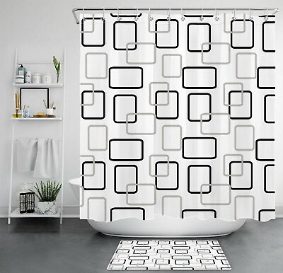 Geometric Pattern Shower Curtain Set Black White Abstract for Bathroom Decor $21.99