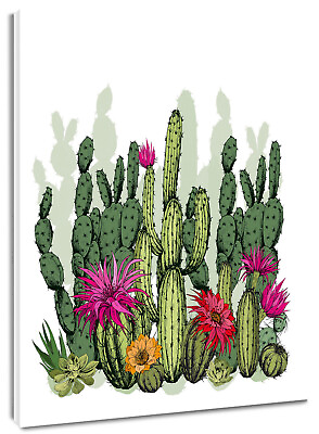 #ad Tropical Green Cactus Floral Canvas Wall Art for Bathroom Living Room Bedroom $7.99