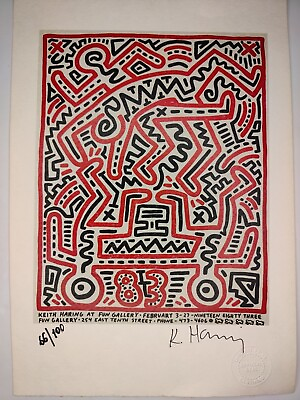 #ad Keith Haring COA Vintage Signed Art Print on Paper Limited Edition Signed Litho $79.95