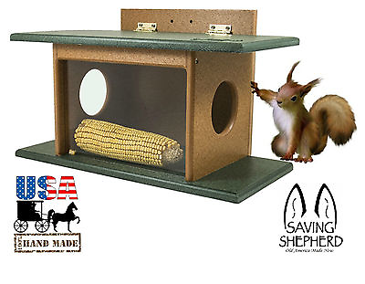 #ad #ad SQUIRREL HOUSE FEEDER See Thru Wall Tree Post Mount Recycled Poly AMISH HANDMADE $119.97