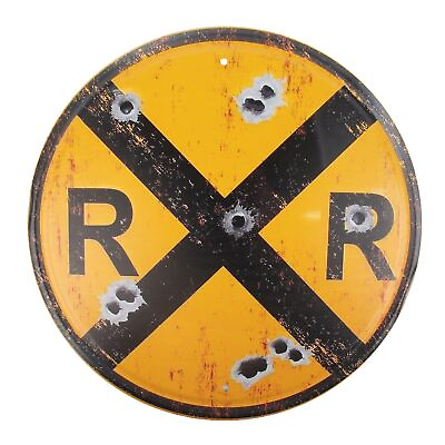 #ad 12 Inch Railroad Crossing Round Metal Tin Sign Retro Wall Decor for Home Ga... $14.31
