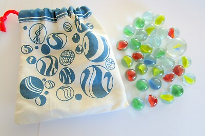#ad Vintage House of Marbles Blue Bag with 30 Marbles and 1 Shooter $17.98