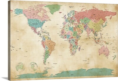#ad Political Map of the World Map Antique Canvas Wall Art Print Map Home Decor $49.99