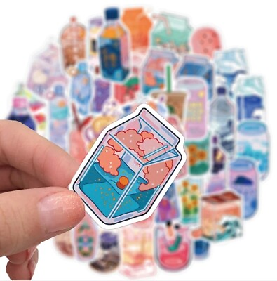 Cute Cartoon Summer Beverage Large Stickers Pack 50pc 3x1 Inch. $7.98