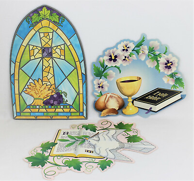 #ad 3 Amscan FIRST COMMUNION Religious Die Cut Cardboard Wall Party Decorations $10.45
