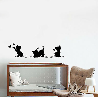 #ad Vinyl Wall Decal Cartoon Kittens Butterflies Nursery Room Decor Stickers 3925ig $69.99
