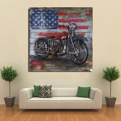 #ad Wall Arts: Motorcycle Metal Wall Art American 3 D Decor For Harley Iron Gift LRG $199.50