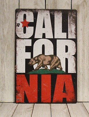#ad California Tin Sign Cali Metal Poster Vintage Rustic Look Art Decor $8.97