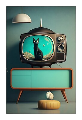 #ad 1950s Cat TV A Mid Century Modern Atomic Age TV with a Cat TVC11 $19.99