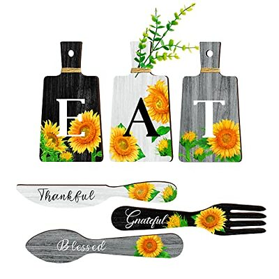 #ad 6 Pack Sunflower Kitchen Decor Cutting Board Dining Signs Forks and Spoons Wo... $22.80