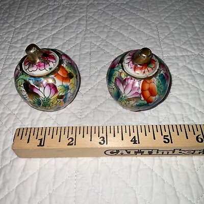 #ad Antique vintage tiny ginger jars pair floral China pottery Mille fleur SET $116.00