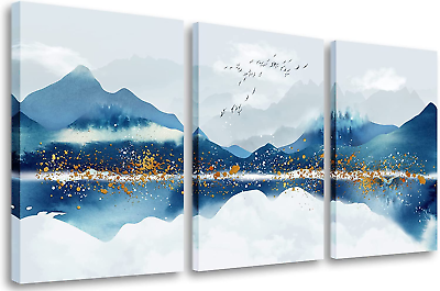 Abstract Wall Art for Living Room Navy Blue Abstract Mountains Canvas Wall Art W $40.45