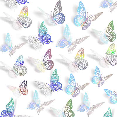 #ad 3D Butterfly Wall Decor 48 Pcs 4 Styles 3 Sizes Butterfly Birthday Decorations $14.73