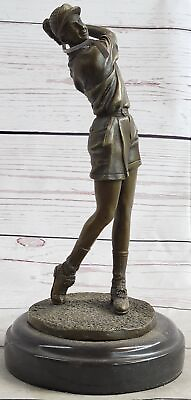 #ad Art Deco Solid Bronze Sculpture Statue Figure Golf Player Lady Girl Golfer Sale $129.50