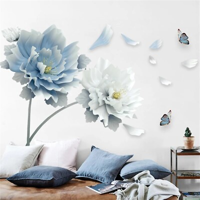 #ad Lotus Flower Wall Stickers Removable Butterfly 3D Wall Art Decals Home Decor $14.99