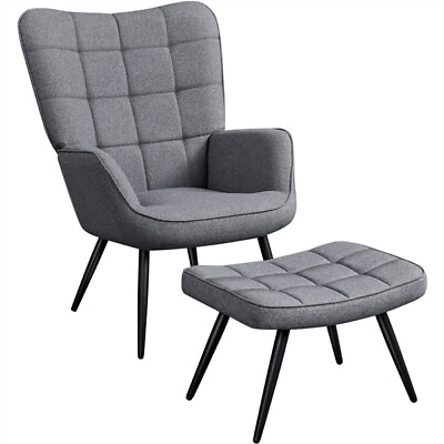 #ad Modern Accent Chair with Ottoman Set Casual Fabric Arm Chair with FootrestGray $117.99