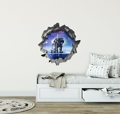 #ad Hole in the Wall ASTRONAUT IN SPACE #2 3D Wall Decal Vinyl Wall Sticker Graphic $15.99