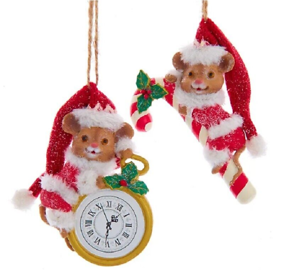 #ad #ad Set 2 4.5quot; Kurt Adler Red Hat Mouse Candy Cane Clock Ornament Christmas Decor $9.95