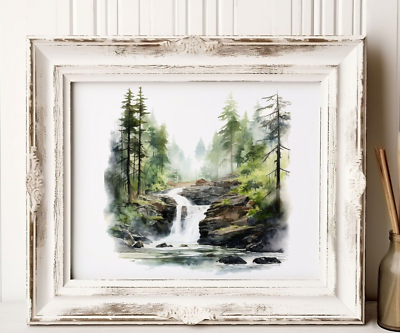 #ad Forest Wall Art Print Waterfall Landscape Wall Art Decor Print Home Decor $9.99