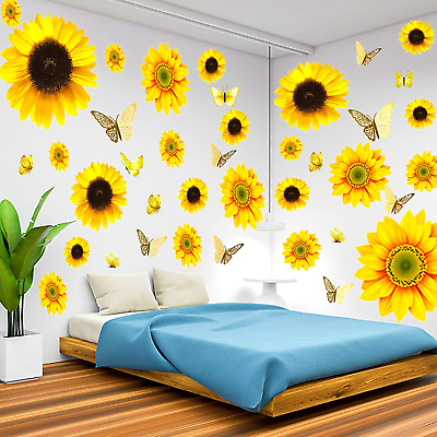 Large Sunflower Wall Stickers 39 PCS Sunflower Daisy Decals for Wall 3D Butter $16.99