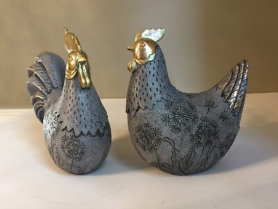 #ad Rooster and Hen Set Home Decoration Statues Farm Birds Chicken Country Kitche $45.99