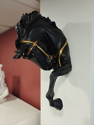 #ad 48cm 19#x27;#x27; Black Horse Statue Sculpture Home Decor 3D Wall Figure Art Objects $269.50