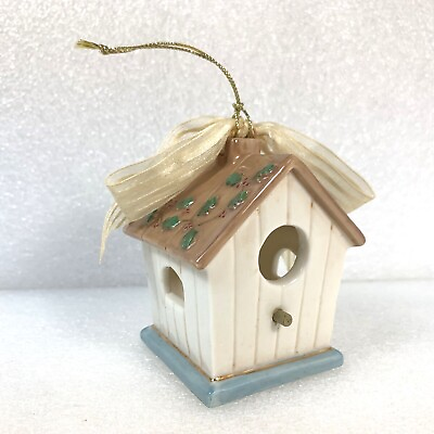 #ad 2002 Papel Giftware Joys of Winter Christmas Ornament Porcelain Birdhouse Decor $10.95