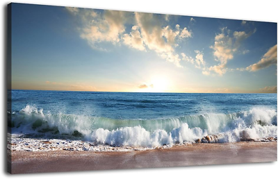 #ad Ocean Wave Canvas Wall Art Beach Sunset Pictures Coastal Nature Artwork Blue Sea $68.01
