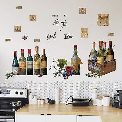 #ad Wall Stickers Dining Room Living Room BAR Wine Bottle Kitchen Wall Decals Vinyl $21.99