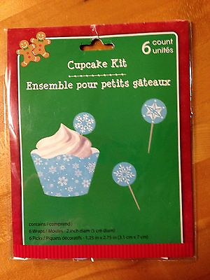 #ad Snowflakes Cupcake kit 6 Liners and Picks Blue amp; White $4.99