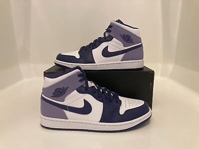 #ad 8.5 Men 10 Women Nike Air Jordan 1 Mid Purple Lavender White Basketball Shoes $129.95