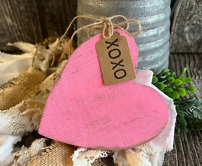 #ad Valentine HEART Tiered Tray XOXO Farmhouse Decor Shelf Sitter Rustic Wood HP $12.99