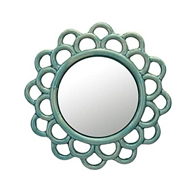 #ad 9quot; Round Turquoise Ceramic Cutout Accent Wall Mirror with Attached Hanging $23.05