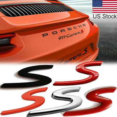 #ad S Letter Rear Trunk Badge Emblem Sticker For Porsche Cayenne Panamera 911 Etc $13.99