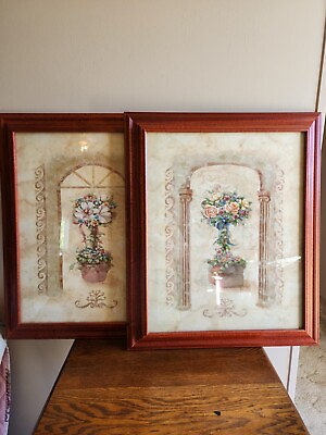 #ad Set of 2 Rose Floral Topiary Framed Pictures Art Wall Decor Gallery Shabby Chic $55.99