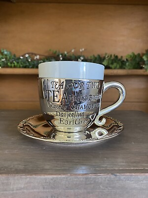 #ad Vintage Godinger Silver Art Co. Teacup Porcelain Sleeve amp; Saucer quot;Tea for Twoquot; $28.99