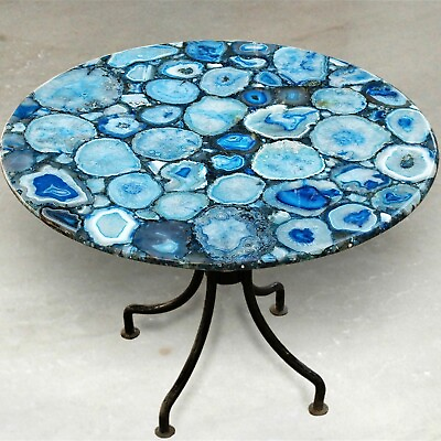 #ad Blue Agate Resin Art Kitchen Table Top Round Marble Dining Table with Royal Look $5537.75
