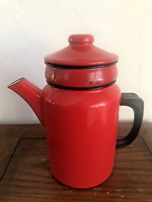 #ad Vintage Kockums Sweden Kettle Coffee Pot Red Enamel over Metal $50.99