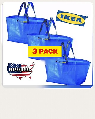 #ad IKEA Shopping Bag Blue Large Sturdy Laundry Grocery 3 Pack FAST FREE SHIP $10.99